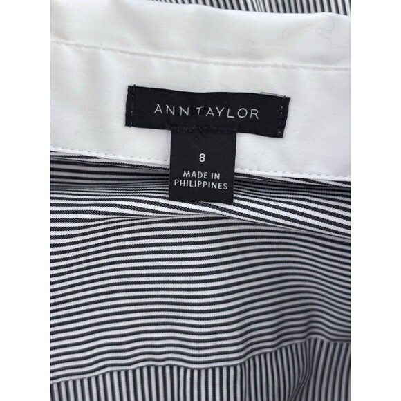 Ann Taylor Black And White Pinstriped Button Down Shirt Size 8 - Picture 4 of 6